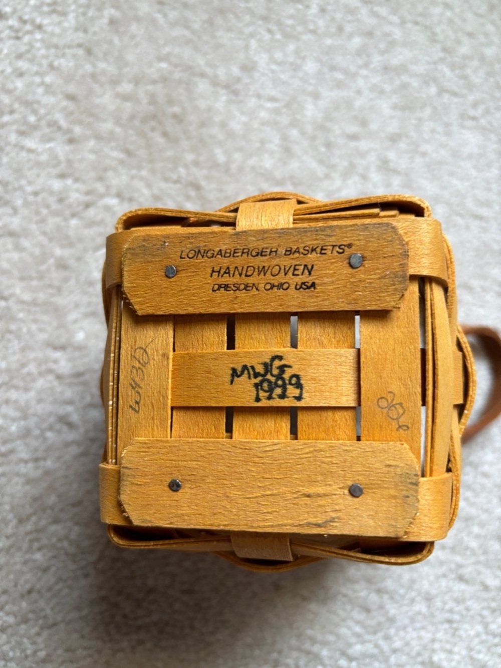 Longaberger Chives Mini Booking Basket with Plaid Liner and Protector - Picture 6 of 8